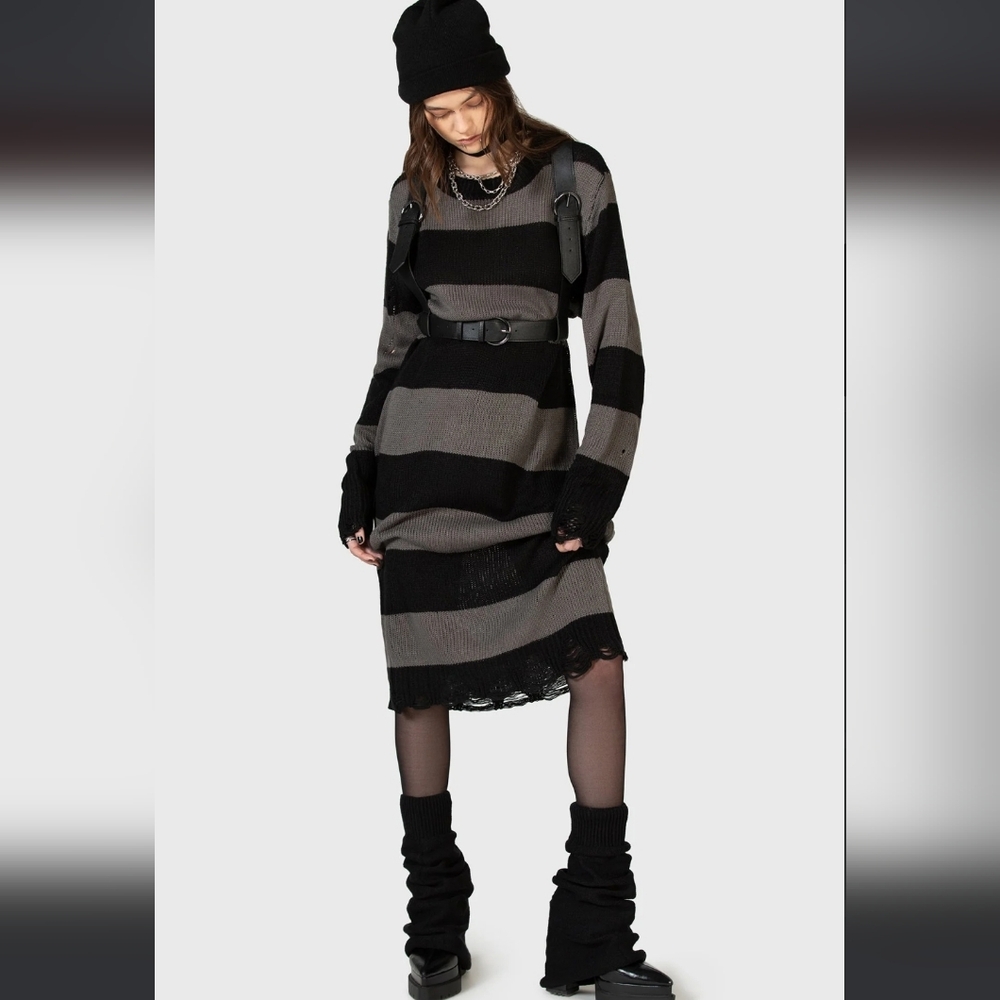 Killstar Black and Gray Long Sleeve Dress